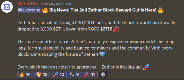 ZetherDev official discord announcement.